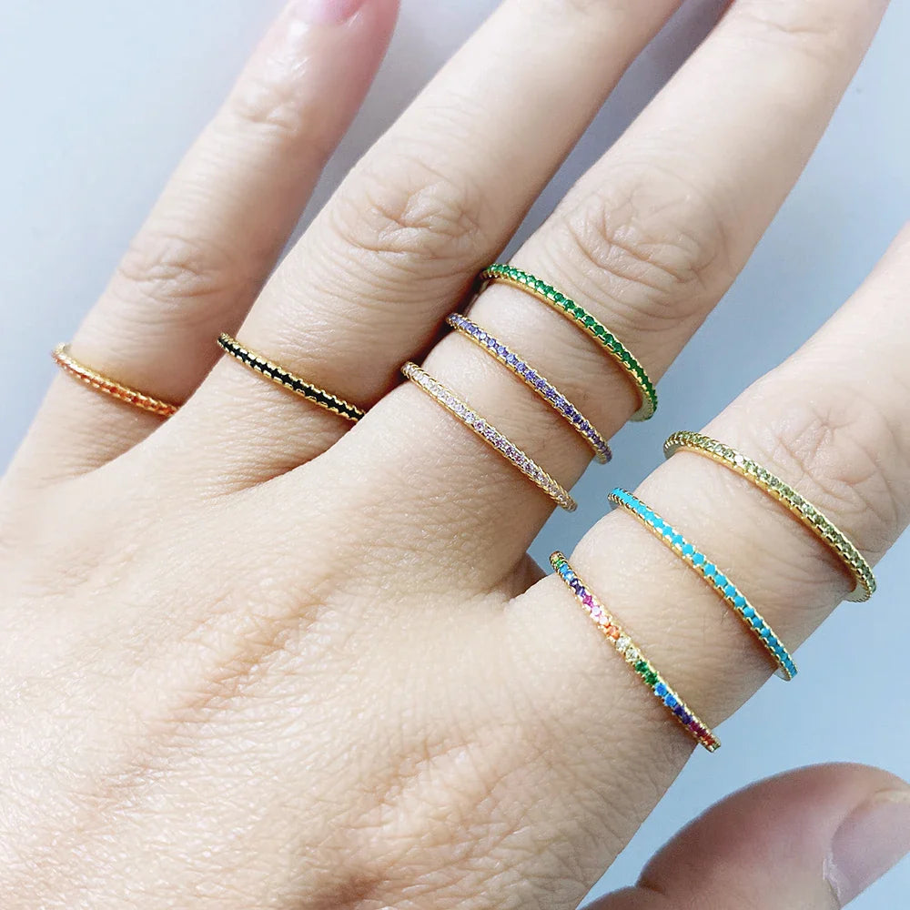 925 Sterling Silver Colorful CZ Rings Stack-able Personalized Gold Color Platinum Plated for Women Fine-Dollar Bargains Online Shopping Australia