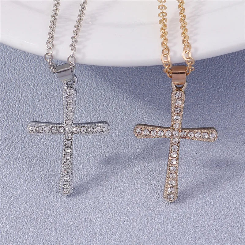 Fashion Cross Necklace for Women Men Gold Silver Color Dazzling Crystal Jesus Crucifix Necklace Christian Jewelry Wholesale