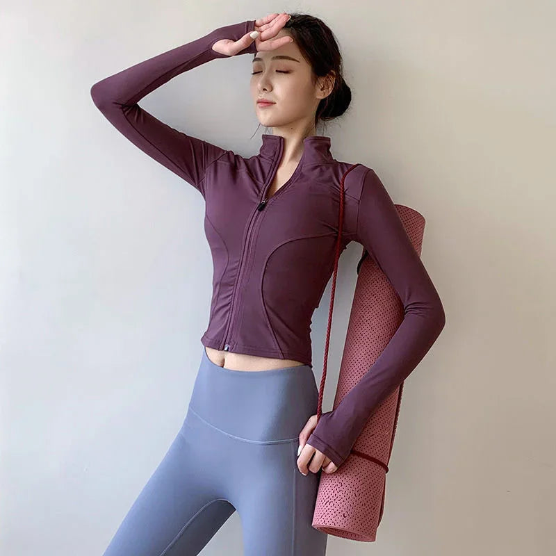 Yoga Crop Top Coat Women's Spring Summer New Jacket Sports Top Cardigan Zipper Running Top