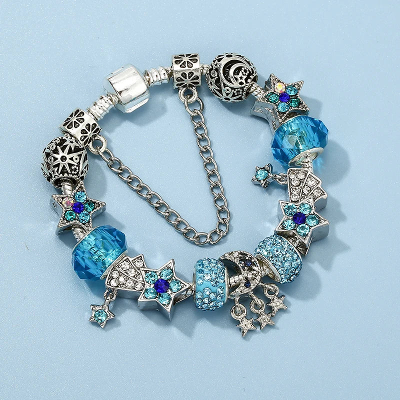 Sparkling Stars Beads Charm Bracelet With Vintage Brand Bracelets Jewelry Gift For Women Men Friends