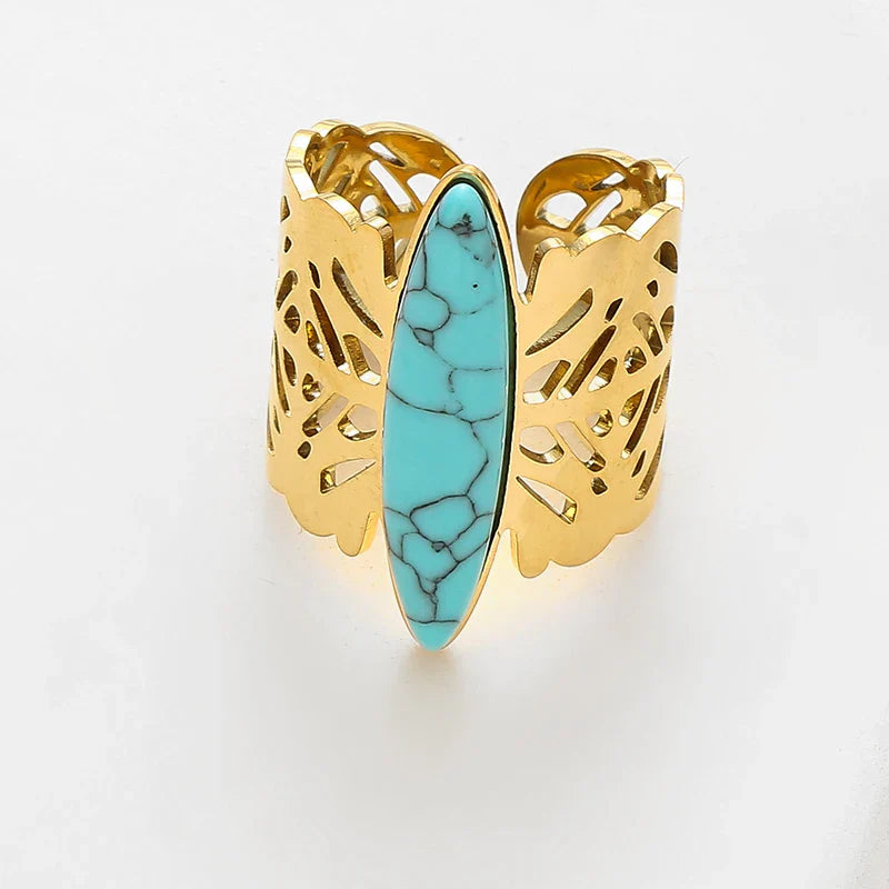 Luxury Natural Stone Ring For Woman Fashion Hollow Stainless Steel Ring Adjustable Wide Multilayer Open Ring Party Jewelry Gifts-Dollar Bargains Online Shopping Australia