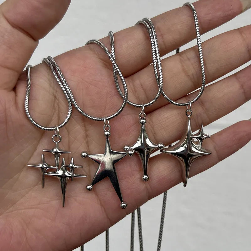 Y2K Star Pendant Frosted Beads Necklace For Women Korean Fashion Whole Titanium Steel Snake Chain Necklaces Jewelry Accessories