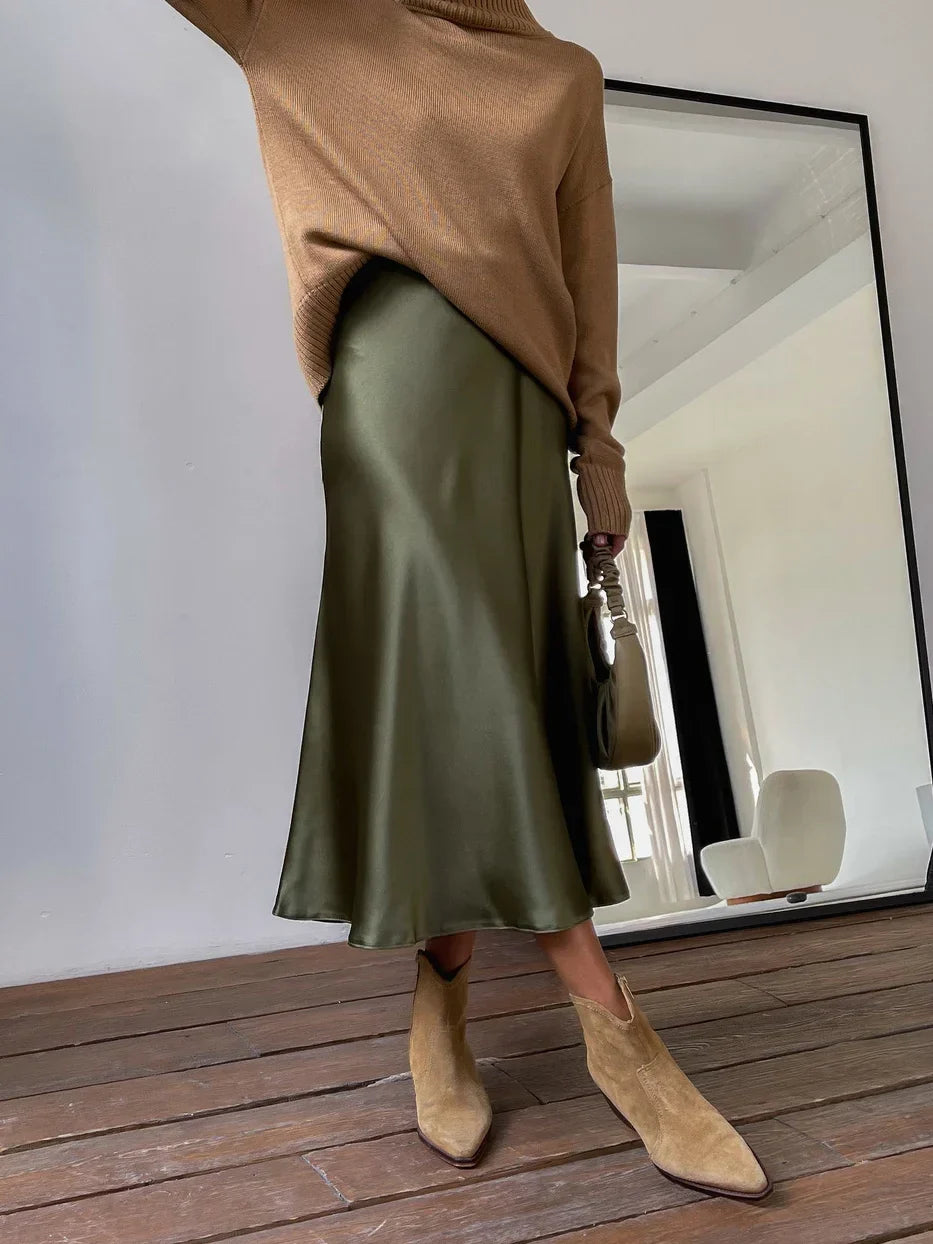 Silk Satin Skirts for Women High Waisted Skirt Women A-Line Elegant Skirts Summer Pink Midi Skirt-Dollar Bargains Online Shopping Australia