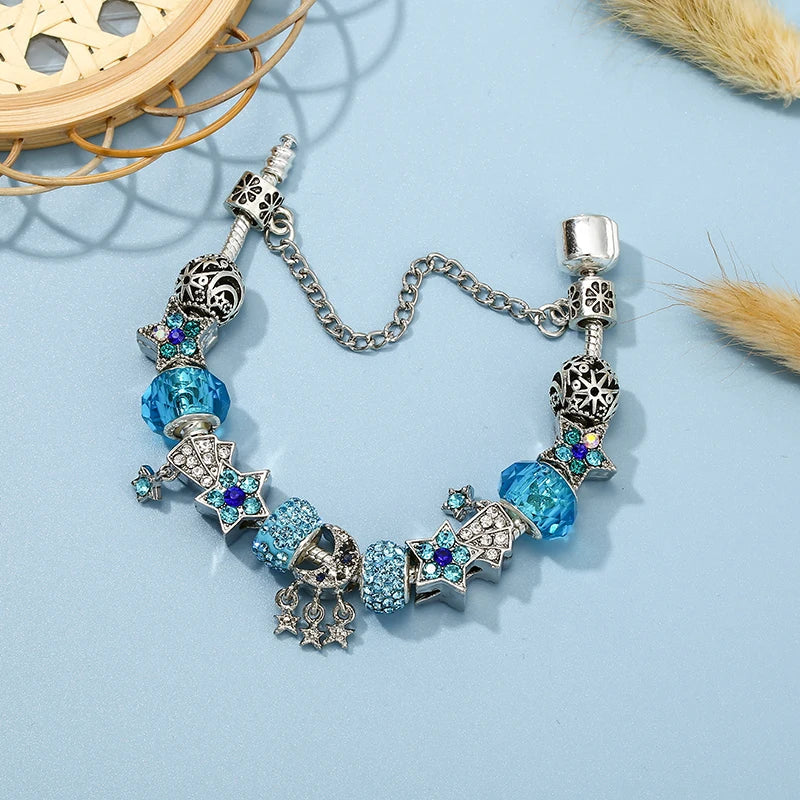 Sparkling Stars Beads Charm Bracelet With Vintage Brand Bracelets Jewelry Gift For Women Men Friends