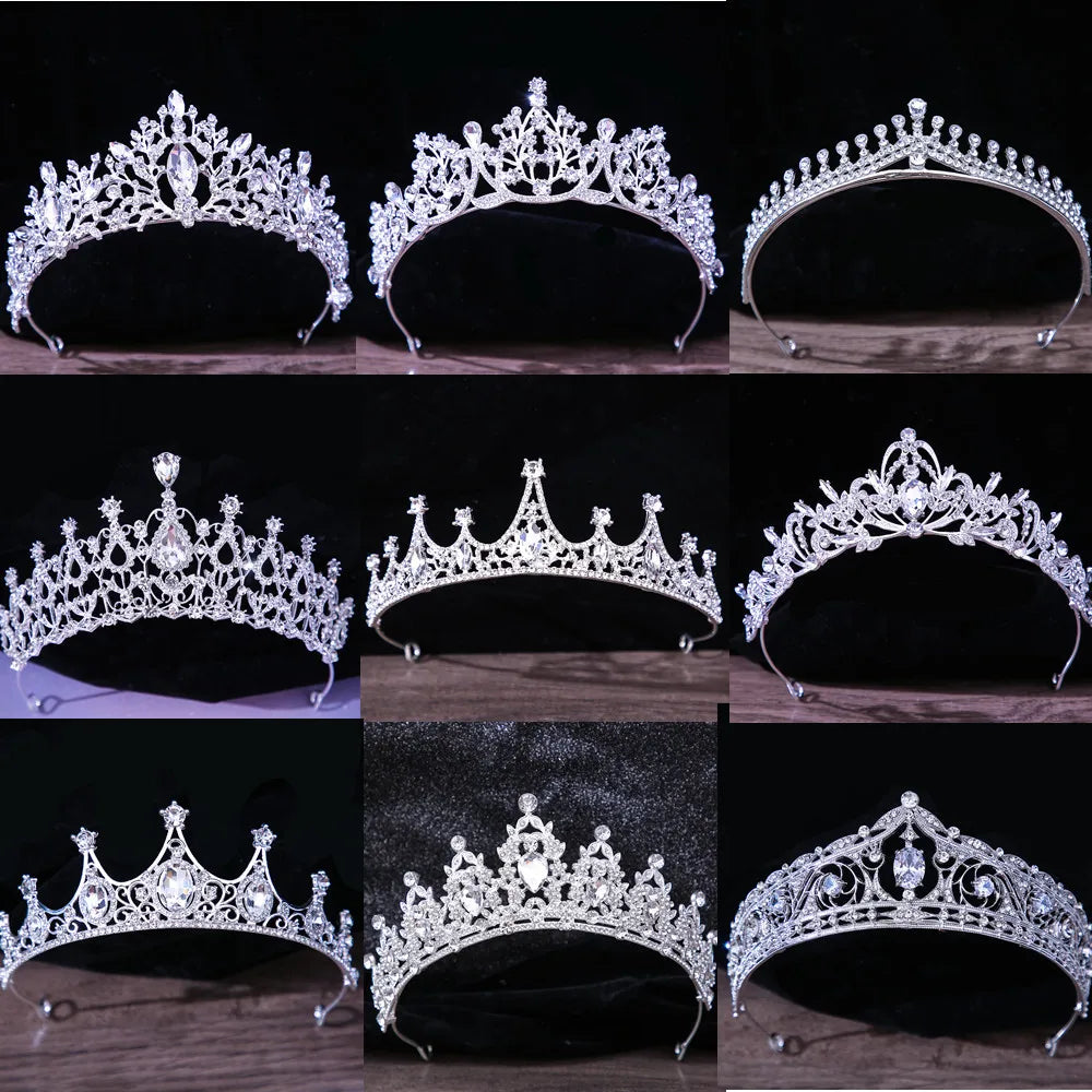 Luxury White Crystal Crown Hair Accessories Tiara Women Wedding Rhinestone Bridal Silver Color Crown Hair Jewelry