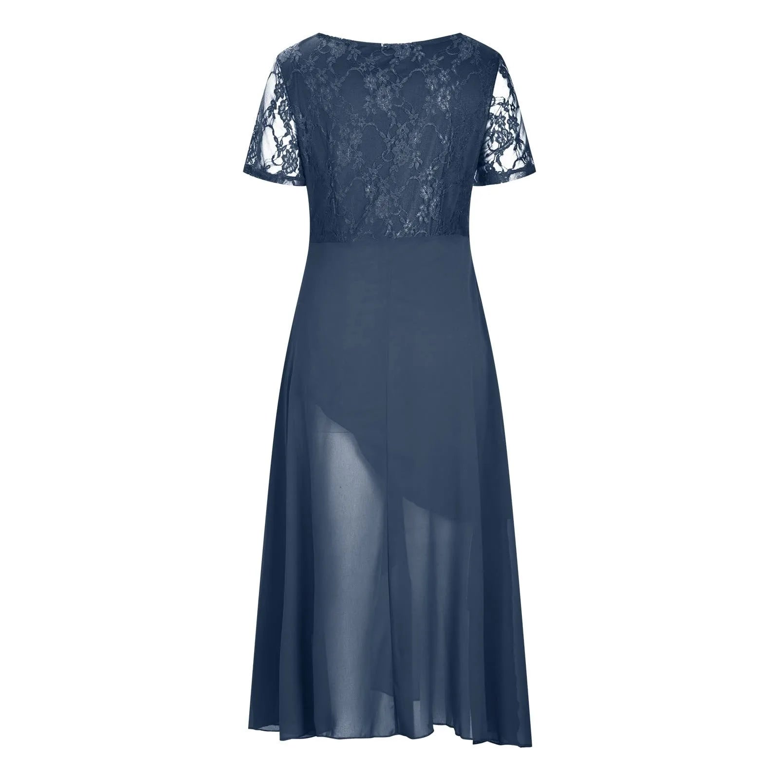 Dresses Women Elegant Lace Chiffon Flowy Dress Evening Party Gown V Neck Short Sleeve Lace Chiffon Dress