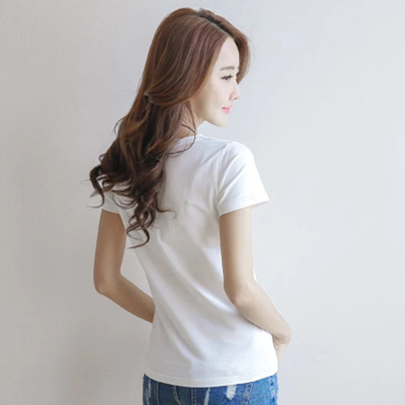 Short T-Shirts Women's Short Sleeve Round Neck Casual Blouse Shirts Solid Color Top