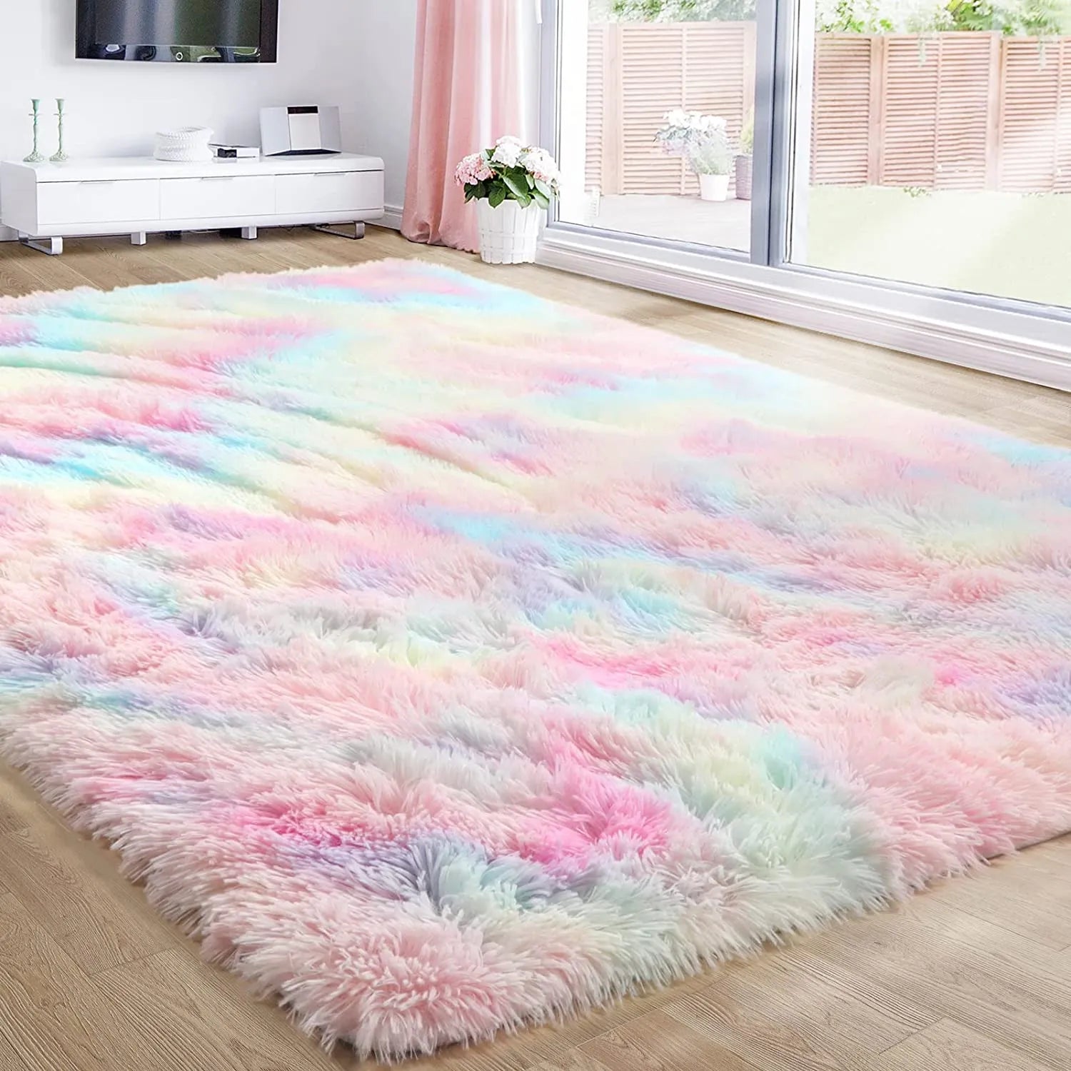 Rainbow Rugs Bedroom Soft Furry Carpets Living Room Kids Baby Room Nursery Playroom Cute Room Decor Area Rug