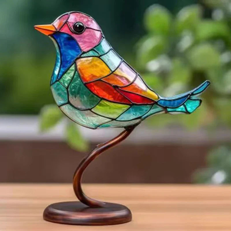 Stained Acrylic Birds on Branch Desktop Ornaments, Double Sided Multicolor Style Craft Statue Ornaments