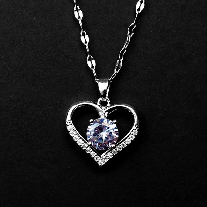 Gems Heart Pendant Necklace Golden Stainless Steel Lips Neck Chain Female Necklaces Jewelry for Girl-Dollar Bargains Online Shopping Australia