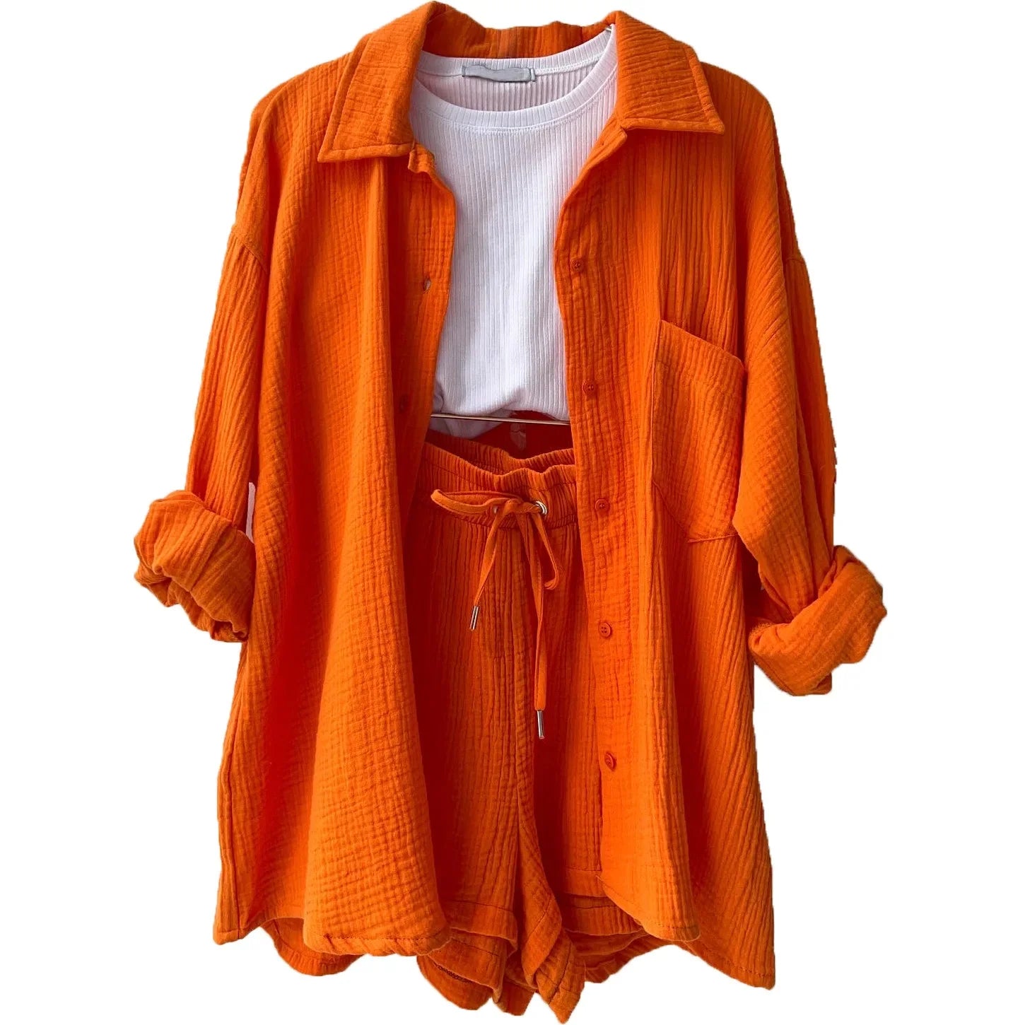 Casual Sleepwear Cotton Pajamas For Women Sets Suit Turn-Down Collar Long Sleeve Sleep Tops Shorts Two Piece Set Female Homewear-Dollar Bargains Online Shopping Australia