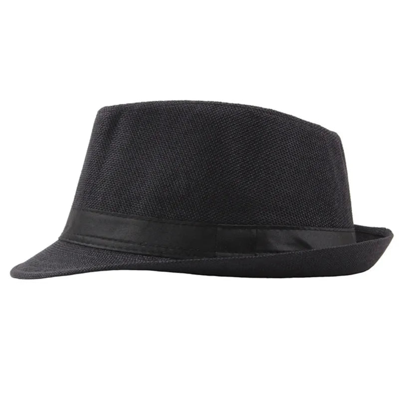 Men's Fedora Jazz Cotton Linen Solid Color Hat Summer Retro Bowler Hats Unisex Outdoor Chapeau  Bowler Hats Beach Cap