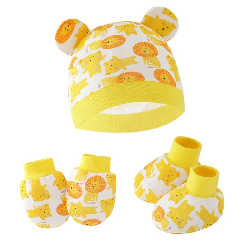3pcs/set Cotton Newborn Cap with Anti Scratch Mittens and Foot Cover Infant Warm Headwear Baby Gloves with Socks Set-Dollar Bargains Online Shopping Australia
