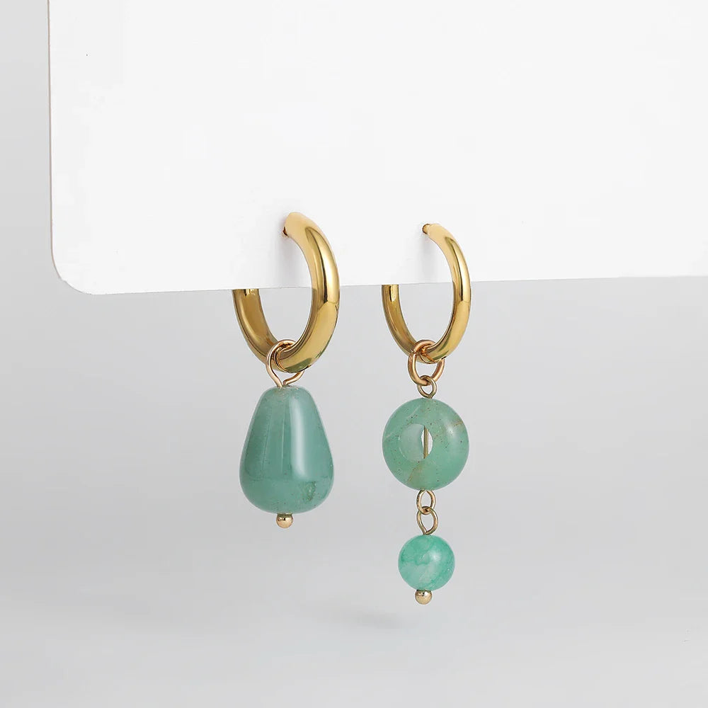 Bohemian Handmade Natural Stone Beads Hoop Earrings for Women Golden Color Stainless Steel Circle-Dollar Bargains Online Shopping Australia
