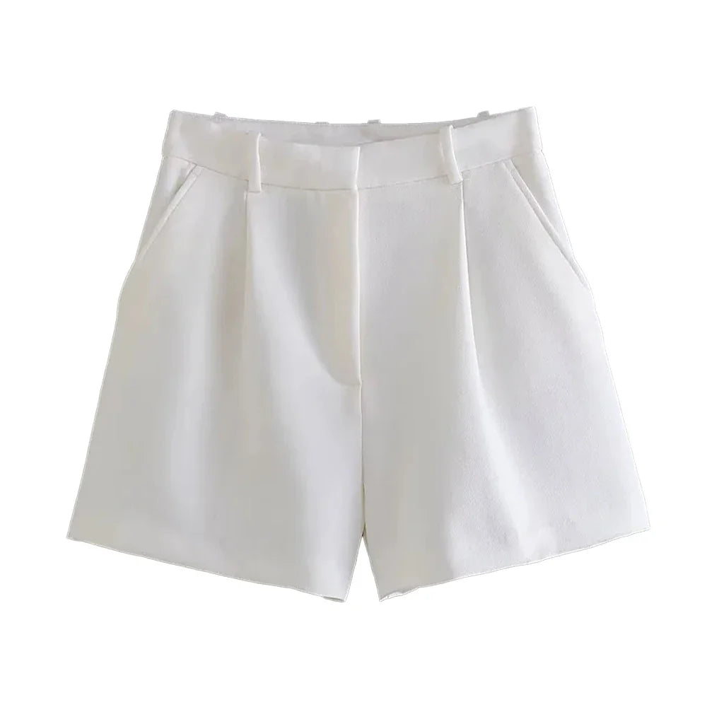 Women Side Pockets Front Darts Bermuda Shorts Vintage High Waist Zipper Fly Female Short Pants-Dollar Bargains Online Shopping Australia