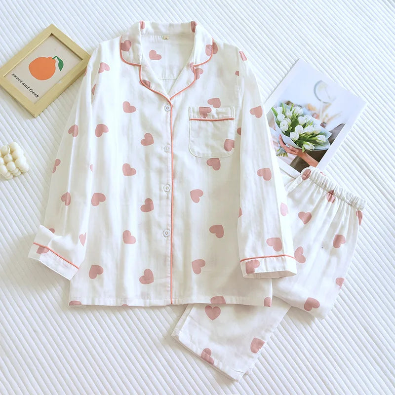 Pajama Set Women's 100% Cotton Long Sleeve Pants Two Piece Love Lovely Sweet Home Furnishing Set-Dollar Bargains Online Shopping Australia