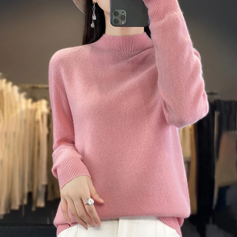 Wool Sweater Women's Loose Half Turtleneck Pullover Simple Top-Dollar Bargains Online Shopping Australia