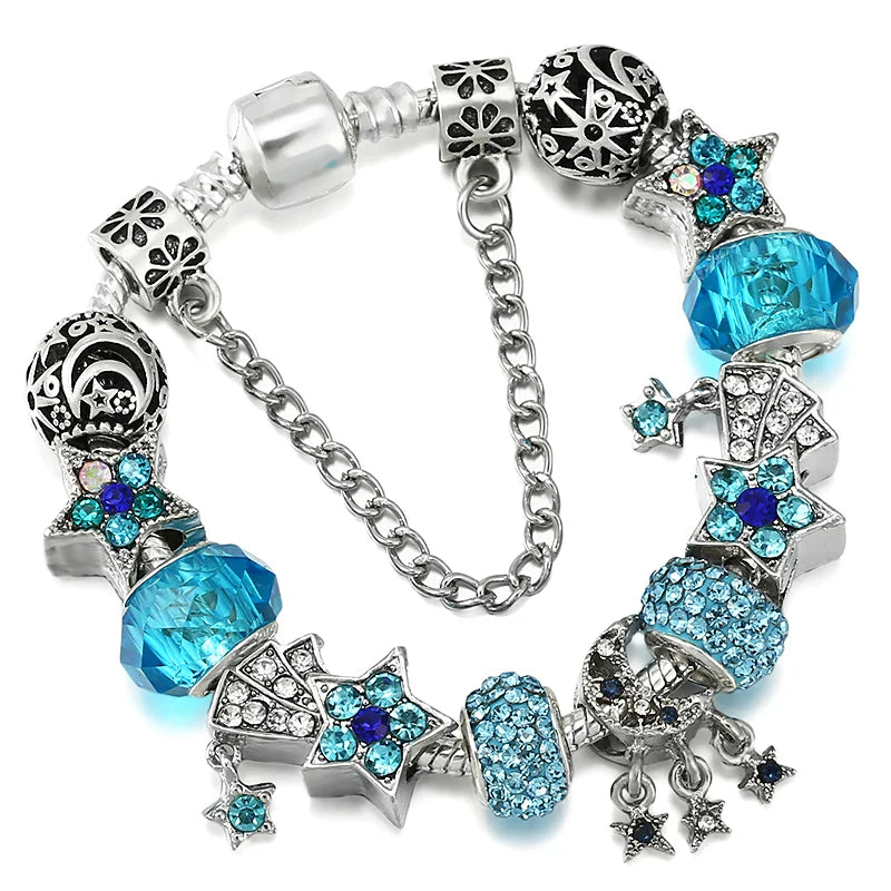 Sparkling Stars Beads Charm Bracelet With Vintage Brand Bracelets Jewelry Gift For Women Men Friends