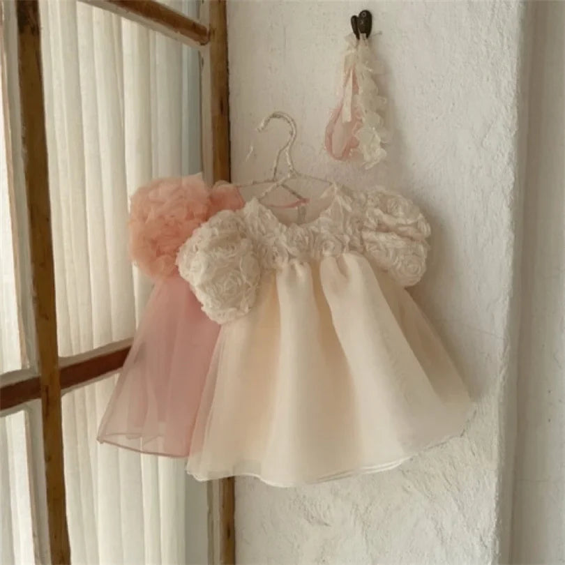 1st Birthday Party Baby Dress Summer Princess One Year Baby Girls Dress Clothes Flower Puff Sleeve Toddler Dresses For Girl-Dollar Bargains Online Shopping Australia