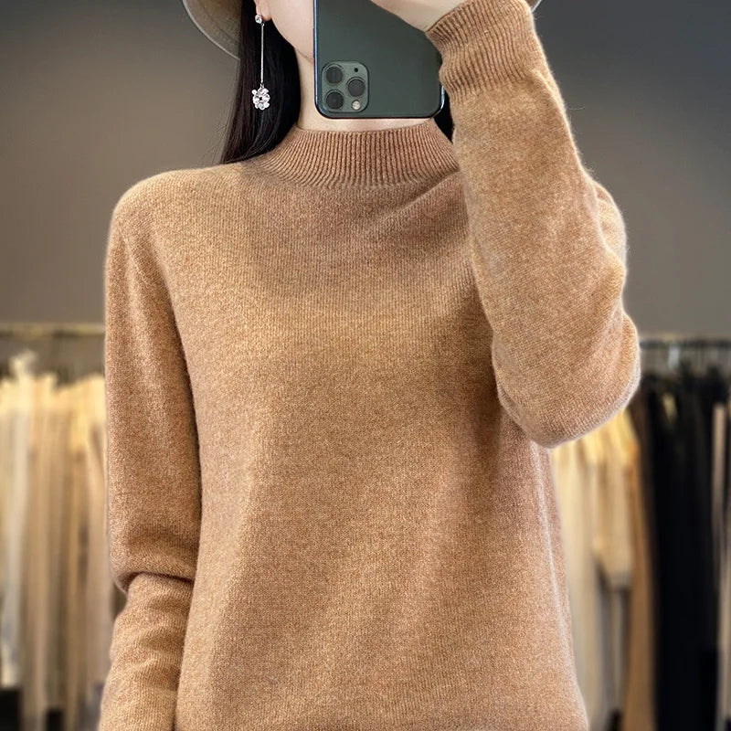 Wool Sweater Women's Loose Half Turtleneck Pullover Simple Top-Dollar Bargains Online Shopping Australia