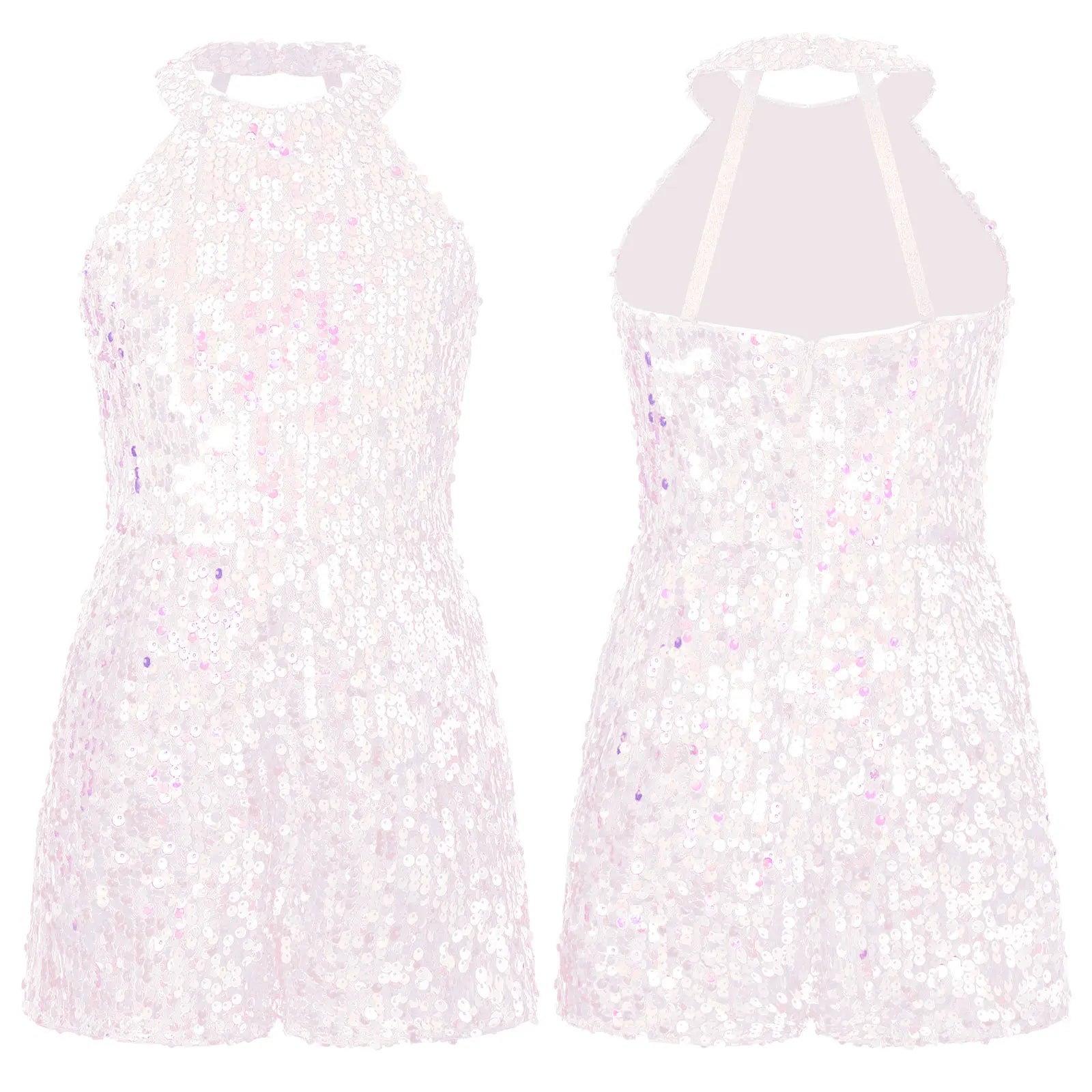 Kids Girls Shiny Sequin Halter Party Bodysuit Christmas Birthday Wedding Evening Costume Jazz Dance Stage Performance Jumpsuit-Dollar Bargains Online Shopping Australia
