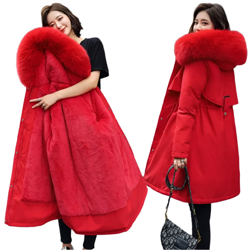 Women Parka Clothes Long Coat Wool Liner Hooded Jacket Fur Collar Thick Warm Snow Wear Fashion Parka