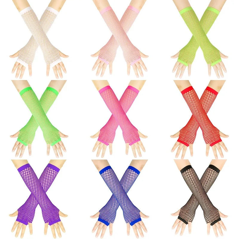 New Mesh Gloves Neon Fishnet Gloves Mittens Black Red Sheer Wear Fancy Dress for Womens Sexy Girls Punk Goth Dance Glove