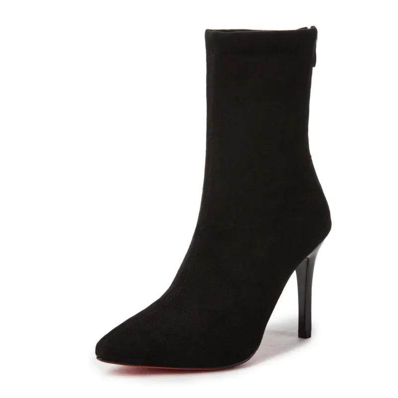 High Heels Boots Winter Thin Short Elastic Boot Luxury Stiletto Pointed Tight Boots