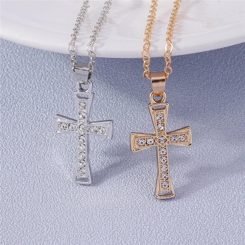 Fashion Cross Necklace for Women Men Gold Silver Color Dazzling Crystal Jesus Crucifix Necklace Christian Jewelry Wholesale