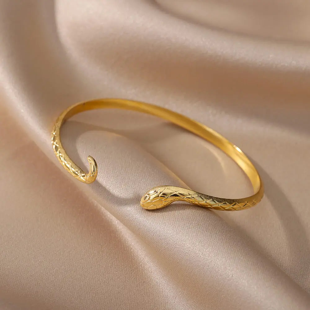 Vintage Snake Bangle Bracelet For Women Stainless Steel Snake Opening Bangle Animal Aesthetic Fashion Jewelry