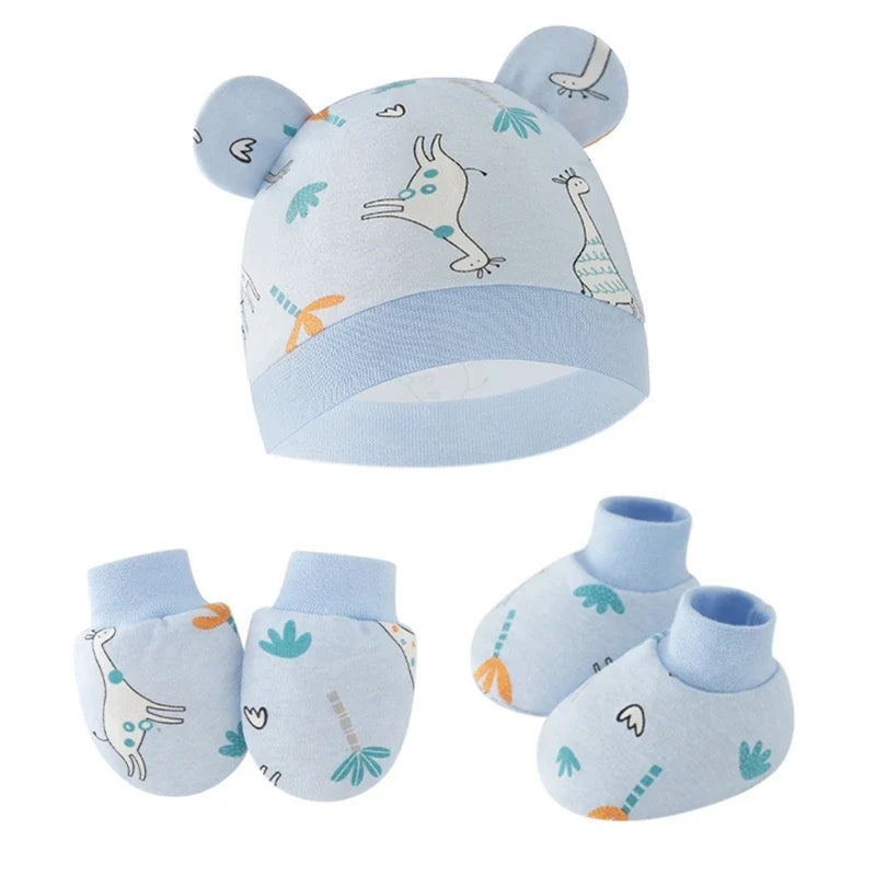 3pcs/set Cotton Newborn Cap with Anti Scratch Mittens and Foot Cover Infant Warm Headwear Baby Gloves with Socks Set-Dollar Bargains Online Shopping Australia