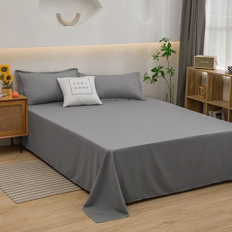 Washed Cotton Flat Bed Sheet Solid Bed Cover Single Double Queen King Size Bedsheet Linens Soft Bedspread (Pillowcase Can Order)