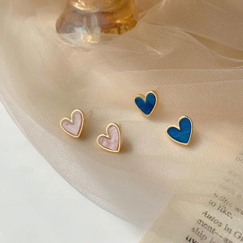 Cute Korean Earrings Heart Bling Zircon Stone Rose Gold Color Stud Earring Women