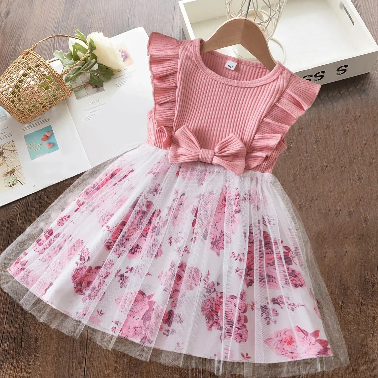 Butterfly Mesh Flying Sleeve Dress Girls Dresses Girls Summer Casual Wear Children's Clothes-Dollar Bargains Online Shopping Australia