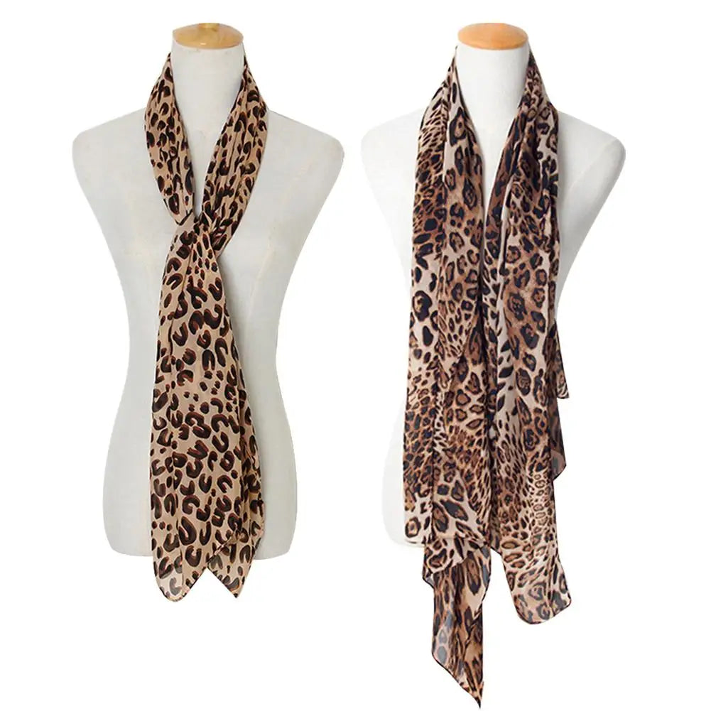 Vintage Chiffon Wrap Women Stole Soft Leopard Print Winter Elegant Fashion Shawl Autumn Scarves Scarf
