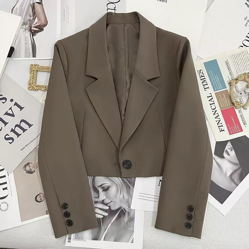 Long Sleeve Button Up Suit Jacket Woman Elegant All Match Office Blazer Female-Dollar Bargains Online Shopping Australia