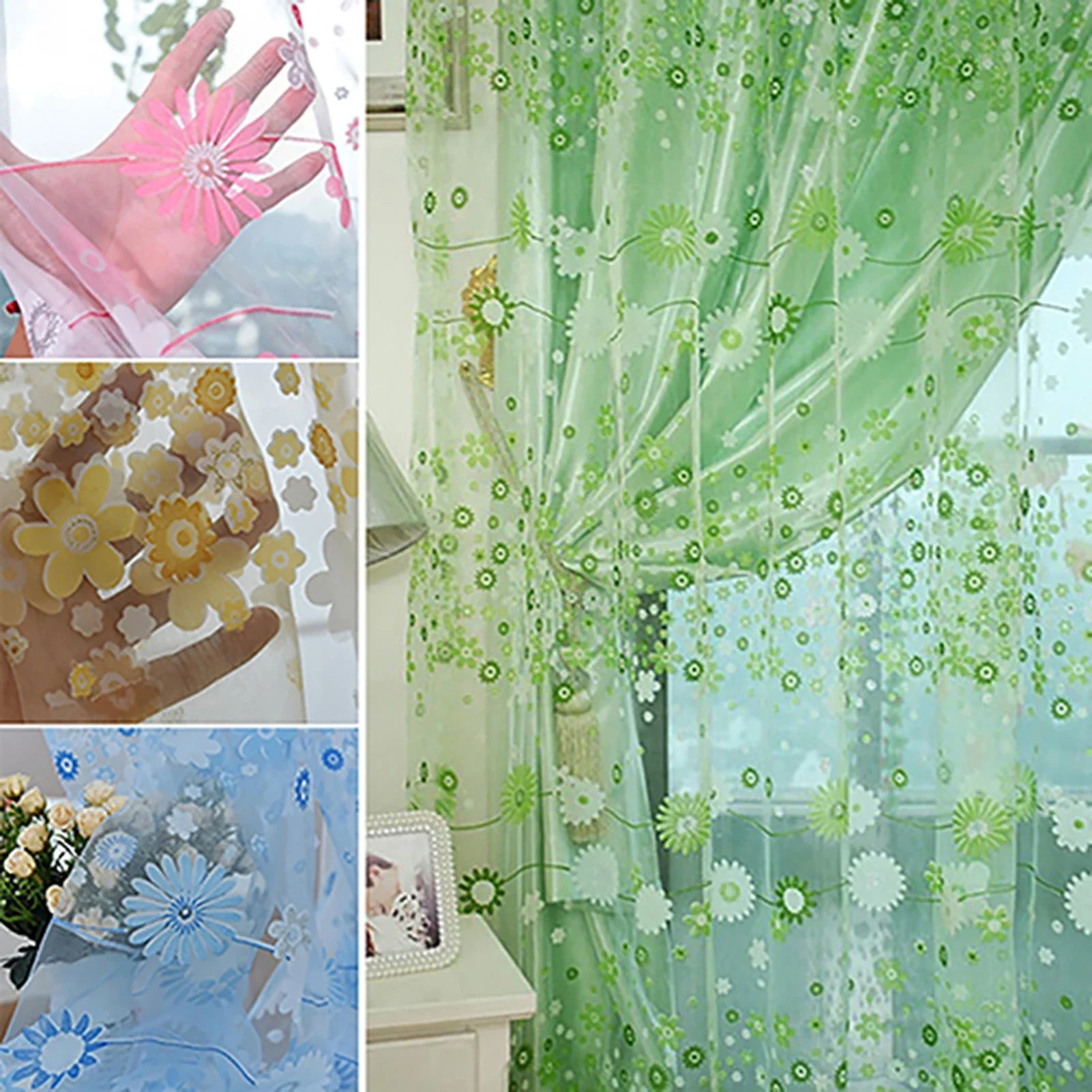 Tulip Flowers Tulle For Kitchen Living Room Bedroom Sheer Curtains Home Decoration Window Treatments Voile Panel Drapes