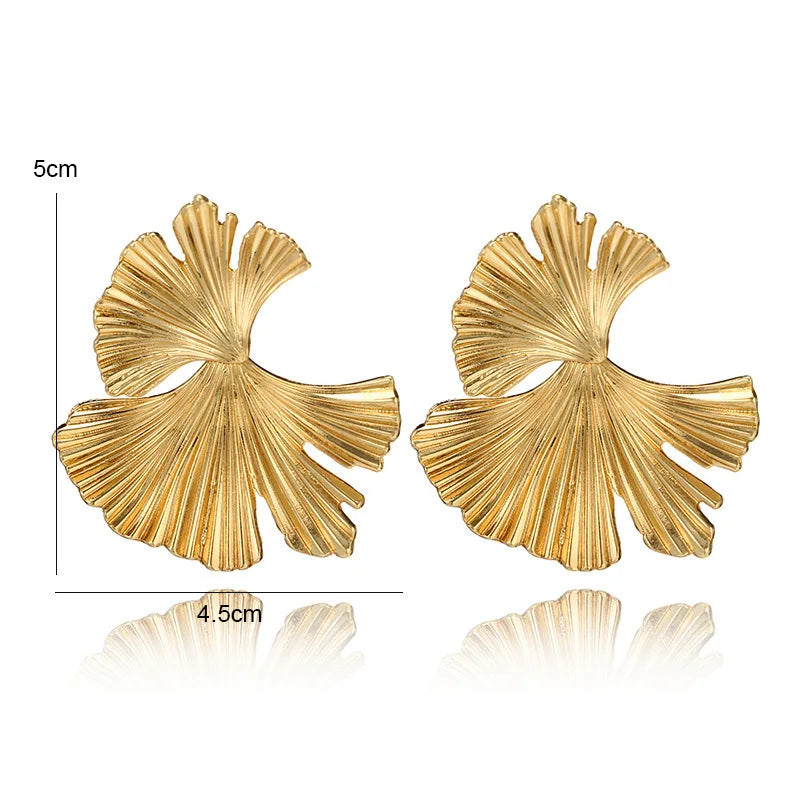 Bohemian Geometric Gold Color Ginkgo Biloba Leaf Shape Drop Earrings for Women Statement Ear Jewelry Accessories Punk