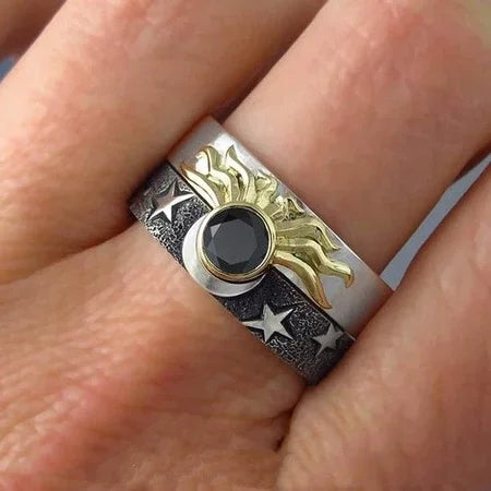 2023 New Gothic Universe Moon Women's Ring Set Creative Vintage Pentagram Black Party Vacation Jewelry Best Gift for Girls-Dollar Bargains Online Shopping Australia