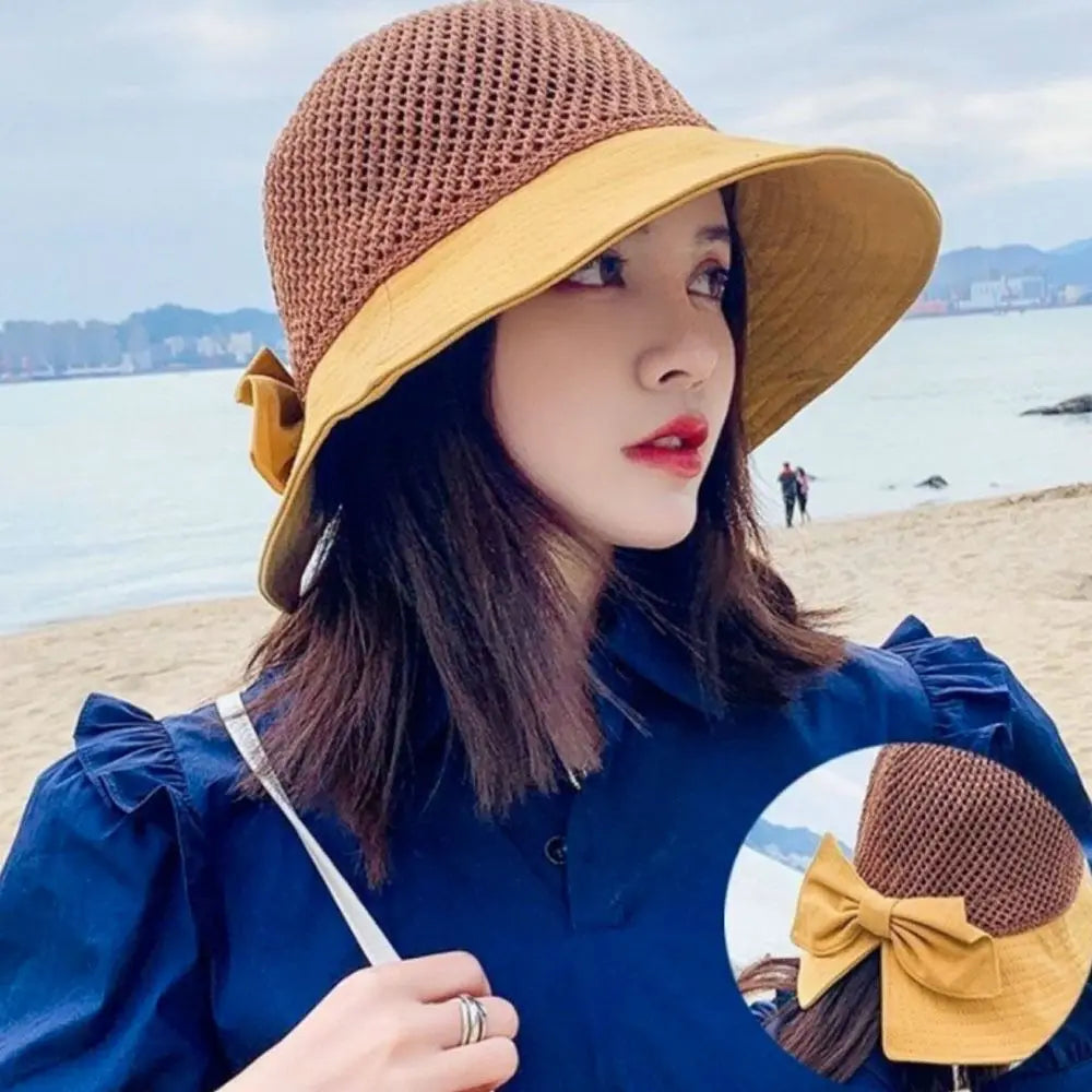 Women UV Protection Wide Brim Panama Hat Bucket Hat Sunshade Hat Beach