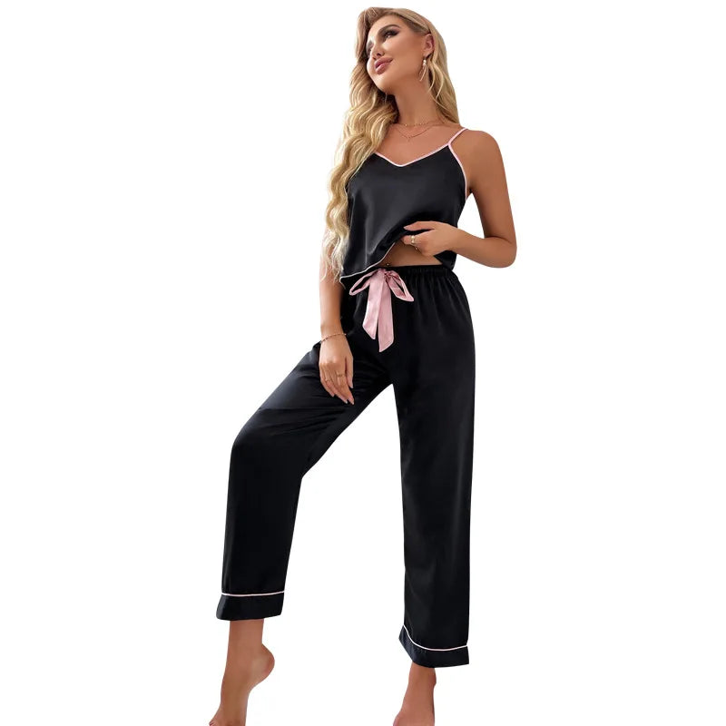 Women Satin Set Lingerie Sleepwear Silk Satin Nightwear Sleeveless Pyjamas Set Home Wear-Dollar Bargains Online Shopping Australia
