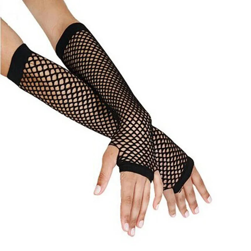 Long Black Fishnet Gloves Womens Sexy Mesh Lace Fingerless Gloves Girls Dance Gothic Punk Rock Costume Festival Gloves Mittens-Dollar Bargains Online Shopping Australia
