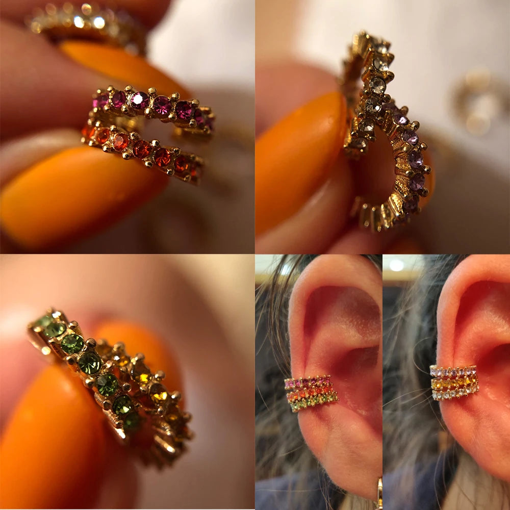 Multicolor CZ Crystal Ear Cuff Stackable C Shaped Ear Clips No Pierced Cartilage Earring for Women Earcuffs