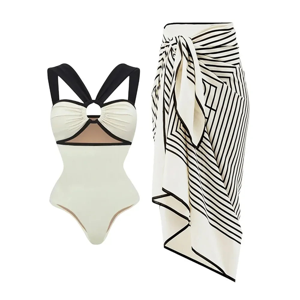 One Piece Swimsuit and Kimono Women Luxury Vacation Outfits Bikini Sexy Swimwear Bathing Suit Beachwear