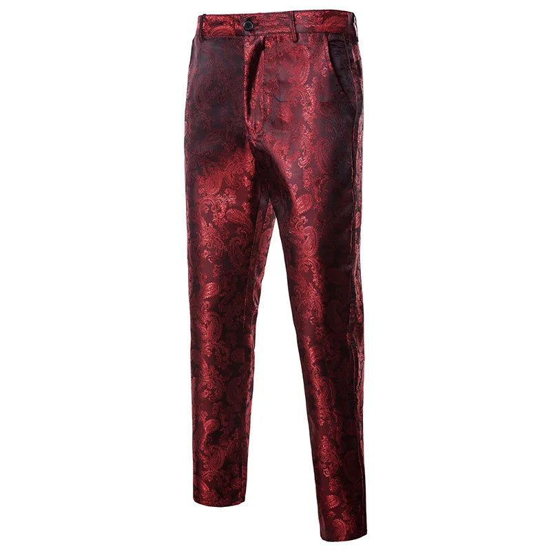 Spring Thin Purple Floral Suit Pants Men Wedding Party Dresses Pants Fashion Casual Trousers