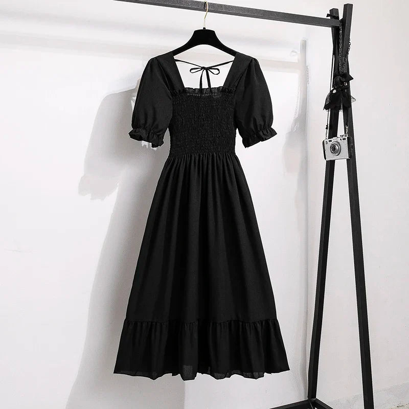 Chiffon Dresses Fashion Female Elastic Waist Short Sleeve Pleated Casual Dress Women A-line Dresses-Dollar Bargains Online Shopping Australia