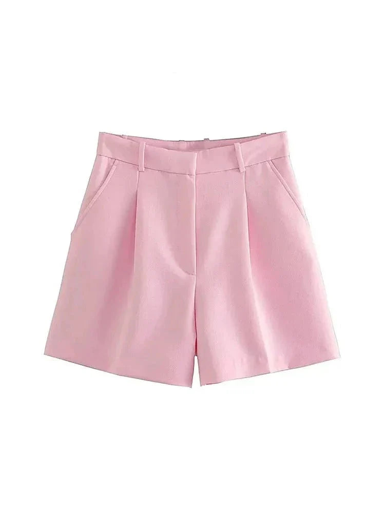 Women Side Pockets Front Darts Bermuda Shorts Vintage High Waist Zipper Fly Female Short Pants-Dollar Bargains Online Shopping Australia