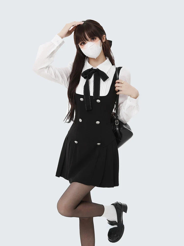 Two Dress Women Slim Chic Long Sleeve Bow Casual Y2k Mini Dress Female Korean Fashion Elegant Short Party Dress-Dollar Bargains Online Shopping Australia