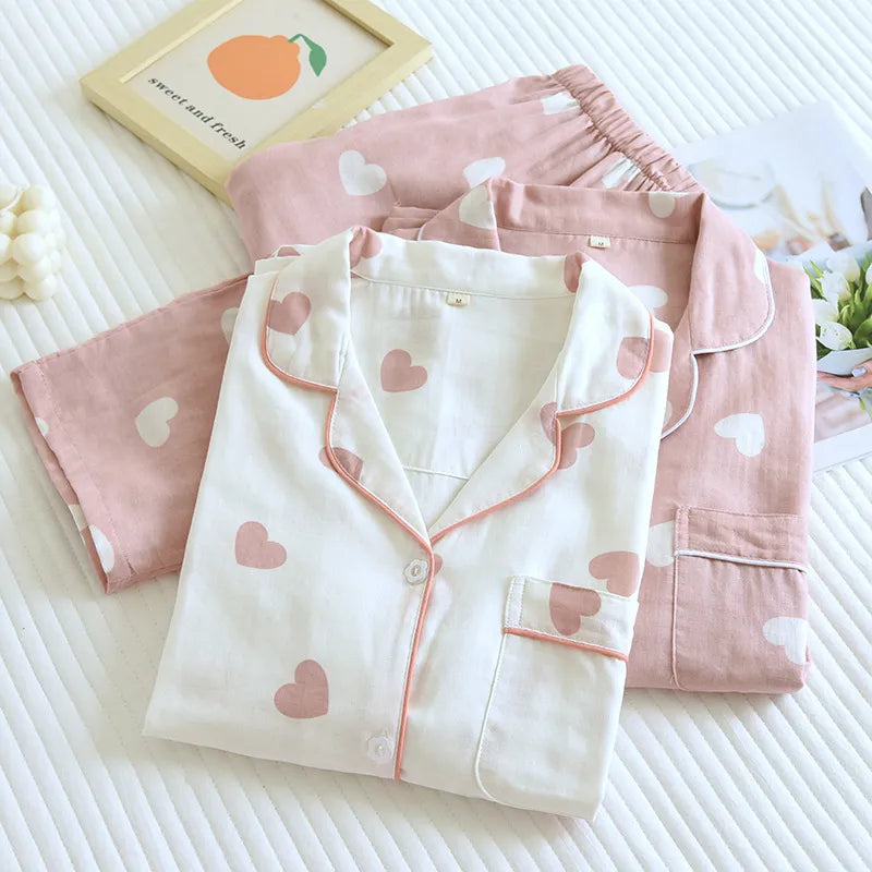 Pajama Set Women's 100% Cotton Long Sleeve Pants Two Piece Love Lovely Sweet Home Furnishing Set-Dollar Bargains Online Shopping Australia