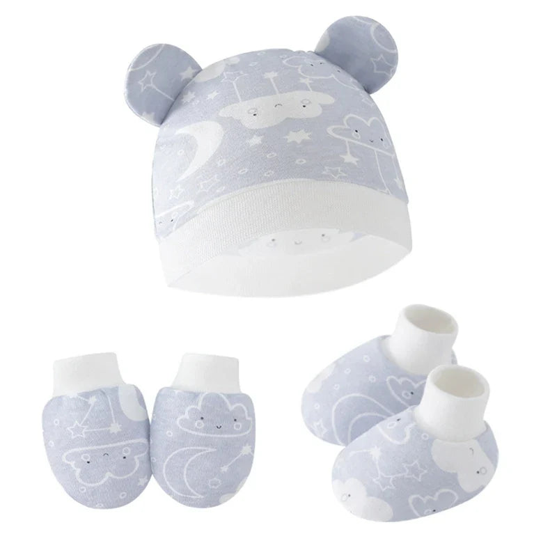 3pcs/set Cotton Newborn Cap with Anti Scratch Mittens and Foot Cover Infant Warm Headwear Baby Gloves with Socks Set-Dollar Bargains Online Shopping Australia
